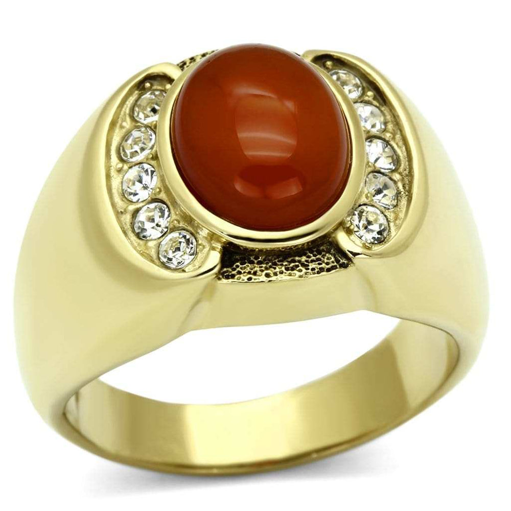 TK729 - IP Gold(Ion Plating) Stainless Steel Ring with Semi-Precious Agate in Siam - Alamode - Flyclothing LLC