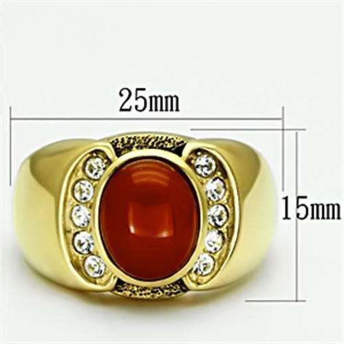 TK729 - IP Gold(Ion Plating) Stainless Steel Ring with Semi-Precious Agate in Siam - Alamode - Flyclothing LLC