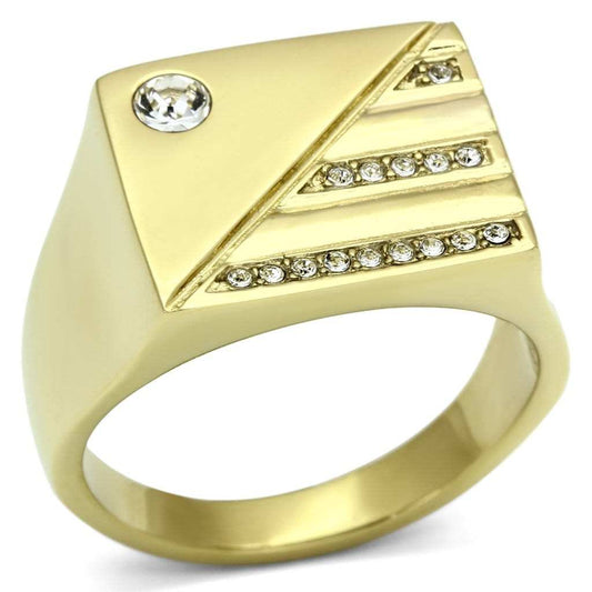TK731 - IP Gold(Ion Plating) Stainless Steel Ring with Top Grade Crystal in Clear - Alamode - Flyclothing LLC