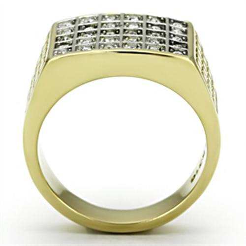 TK734 - Two-Tone IP Gold (Ion Plating) Stainless Steel Ring with Top Grade Crystal in Clear - Alamode - Flyclothing LLC
