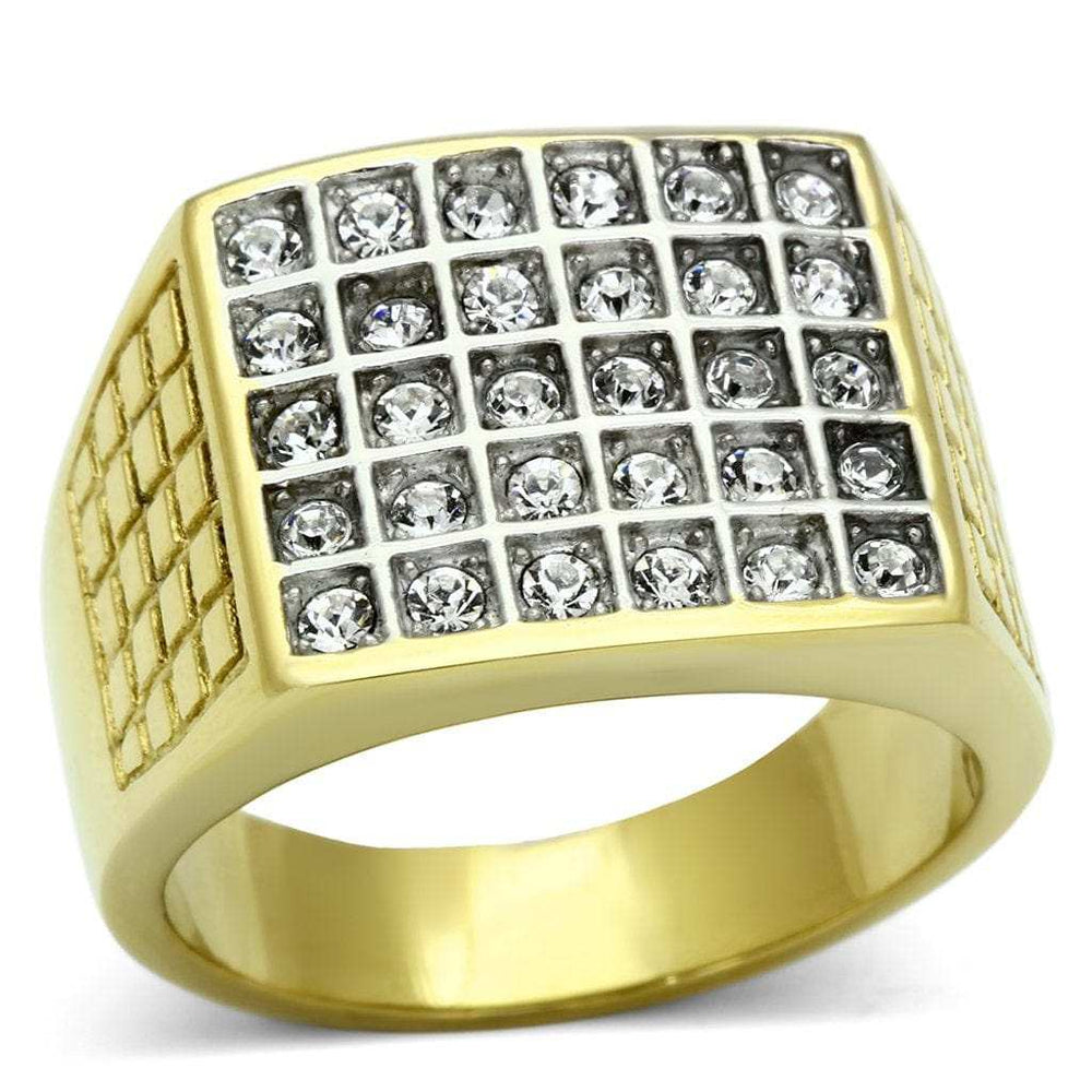 TK734 - Two-Tone IP Gold (Ion Plating) Stainless Steel Ring with Top Grade Crystal in Clear - Alamode - Flyclothing LLC
