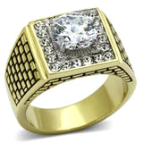 TK735 - Two-Tone IP Gold (Ion Plating) Stainless Steel Ring with AAA Grade CZ in Clear - Alamode - Flyclothing LLC