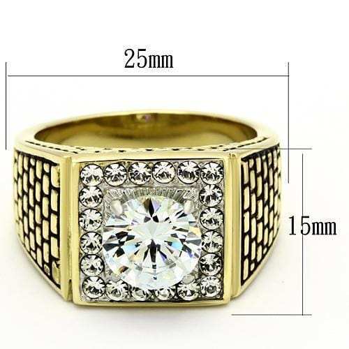 TK735 - Two-Tone IP Gold (Ion Plating) Stainless Steel Ring with AAA Grade CZ in Clear - Alamode - Flyclothing LLC