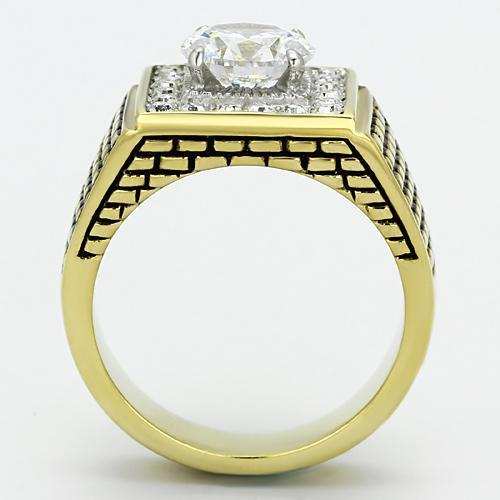 TK735 - Two-Tone IP Gold (Ion Plating) Stainless Steel Ring with AAA Grade CZ in Clear - Alamode - Flyclothing LLC