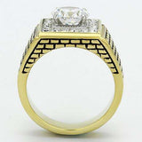 TK735 - Two-Tone IP Gold (Ion Plating) Stainless Steel Ring with AAA Grade CZ in Clear - Alamode - Flyclothing LLC