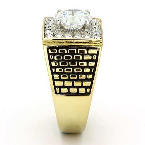 TK735 - Two-Tone IP Gold (Ion Plating) Stainless Steel Ring with AAA Grade CZ in Clear - Alamode - Flyclothing LLC