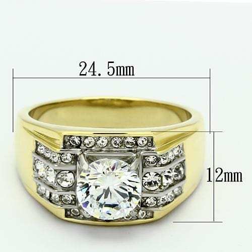 TK736 - Two-Tone IP Gold (Ion Plating) Stainless Steel Ring with AAA Grade CZ in Clear - Alamode - Flyclothing LLC