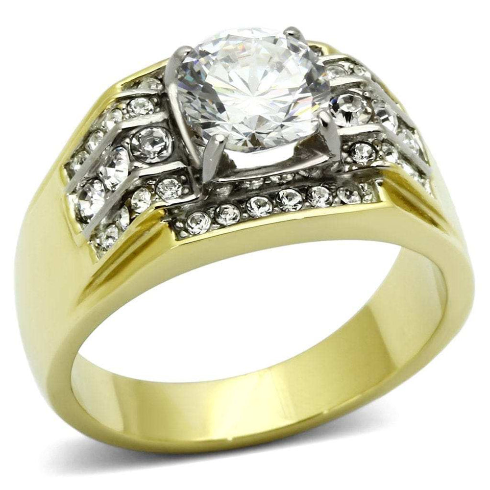 TK736 - Two-Tone IP Gold (Ion Plating) Stainless Steel Ring with AAA Grade CZ in Clear - Alamode - Flyclothing LLC
