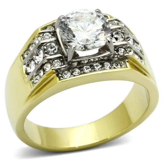 TK736 - Two-Tone IP Gold (Ion Plating) Stainless Steel Ring with AAA Grade CZ in Clear - Alamode - Flyclothing LLC