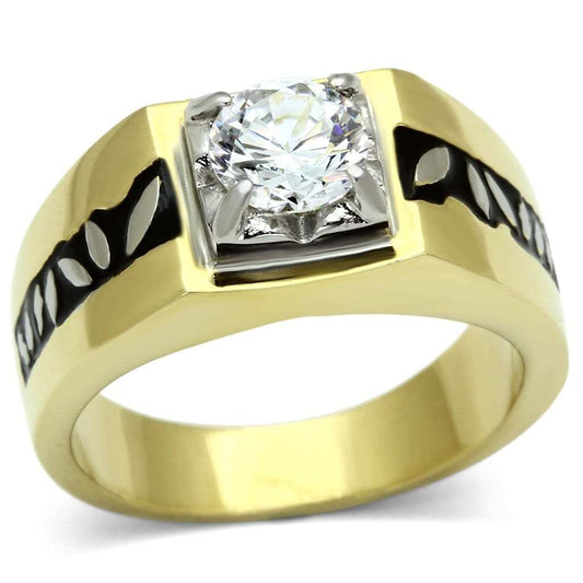 TK739 - Two-Tone IP Gold (Ion Plating) Stainless Steel Ring with AAA Grade CZ in Clear - Alamode - Flyclothing LLC