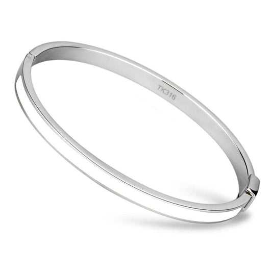 TK740 - High polished (no plating) Stainless Steel Bangle with Epoxy in White - Alamode - Flyclothing LLC