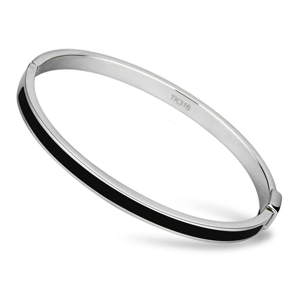 TK741 - High polished (no plating) Stainless Steel Bangle with Epoxy in Jet - Alamode - Flyclothing LLC