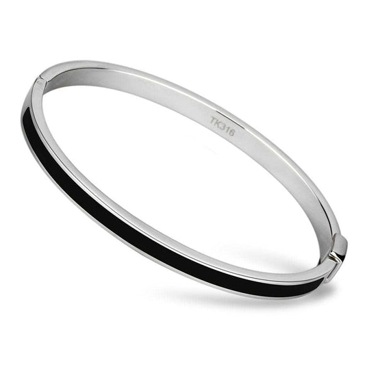 TK741 - High polished (no plating) Stainless Steel Bangle with Epoxy in Jet - Alamode - Flyclothing LLC