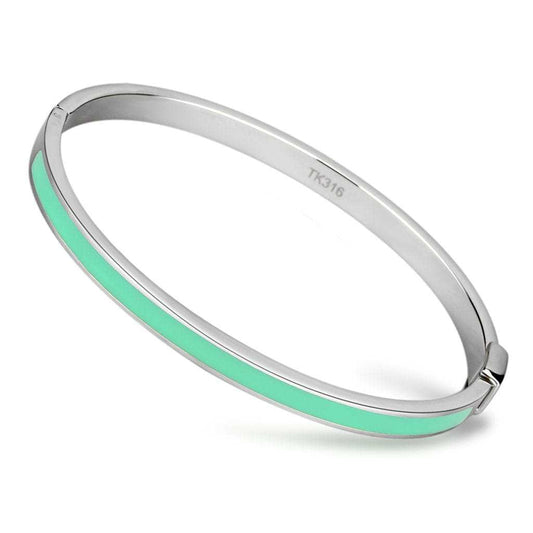 TK743 - High polished (no plating) Stainless Steel Bangle with Epoxy in Turquoise - Alamode - Flyclothing LLC