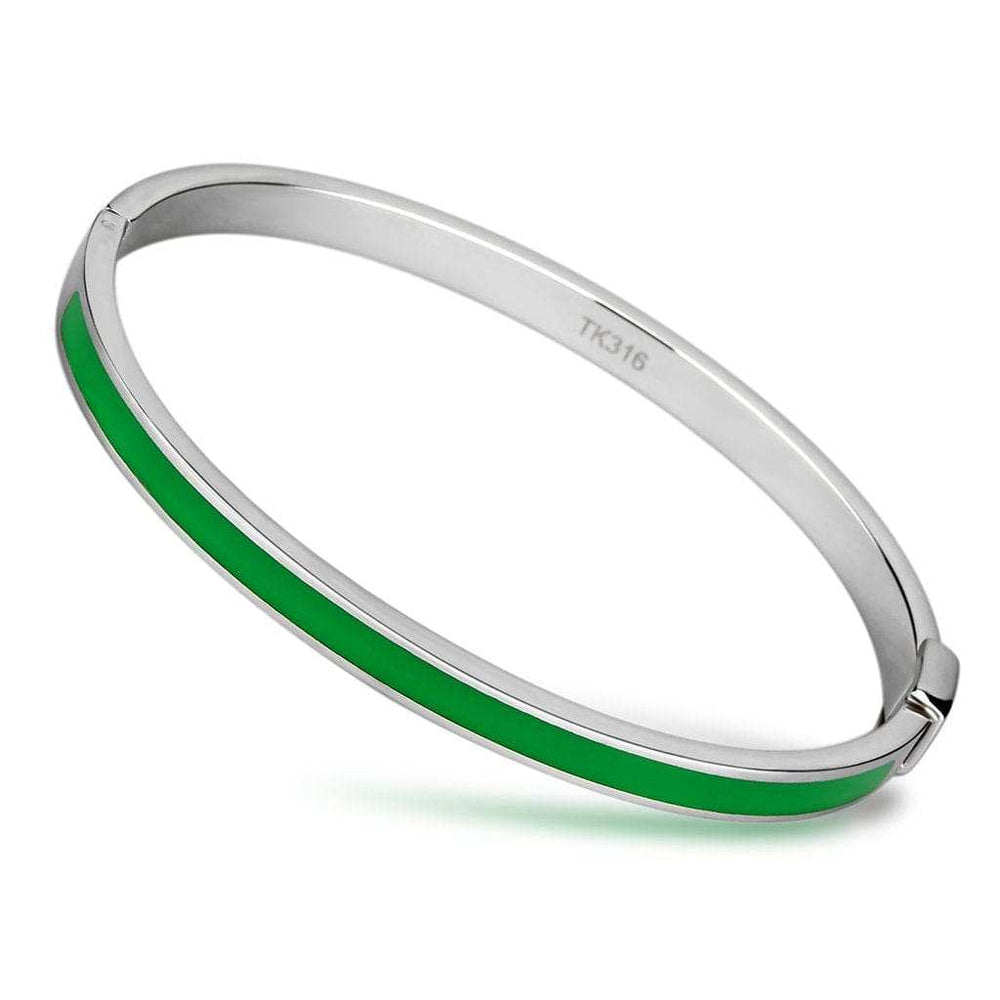 TK745 - High polished (no plating) Stainless Steel Bangle with Epoxy in Emerald - Alamode - Flyclothing LLC
