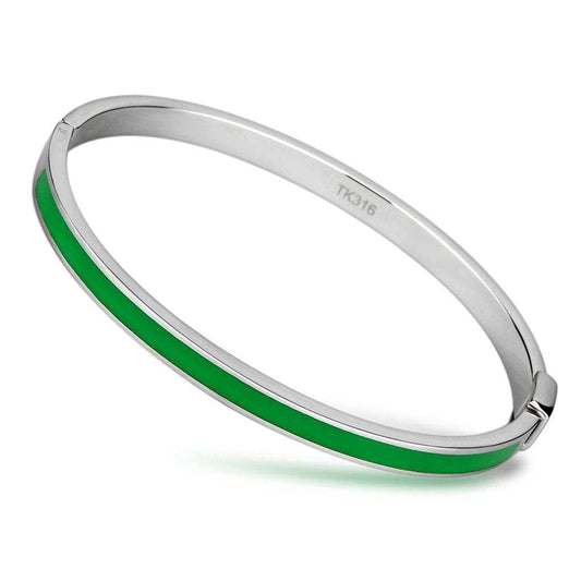 TK745 - High polished (no plating) Stainless Steel Bangle with Epoxy in Emerald - Alamode - Flyclothing LLC