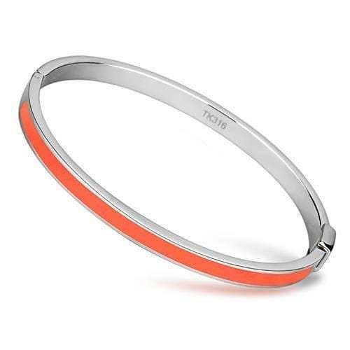TK748 - High polished (no plating) Stainless Steel Bangle with Epoxy in Orange - Alamode - Flyclothing LLC