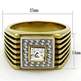 TK750 - Two-Tone IP Gold (Ion Plating) Stainless Steel Ring with Top Grade Crystal in Clear - Alamode - Flyclothing LLC