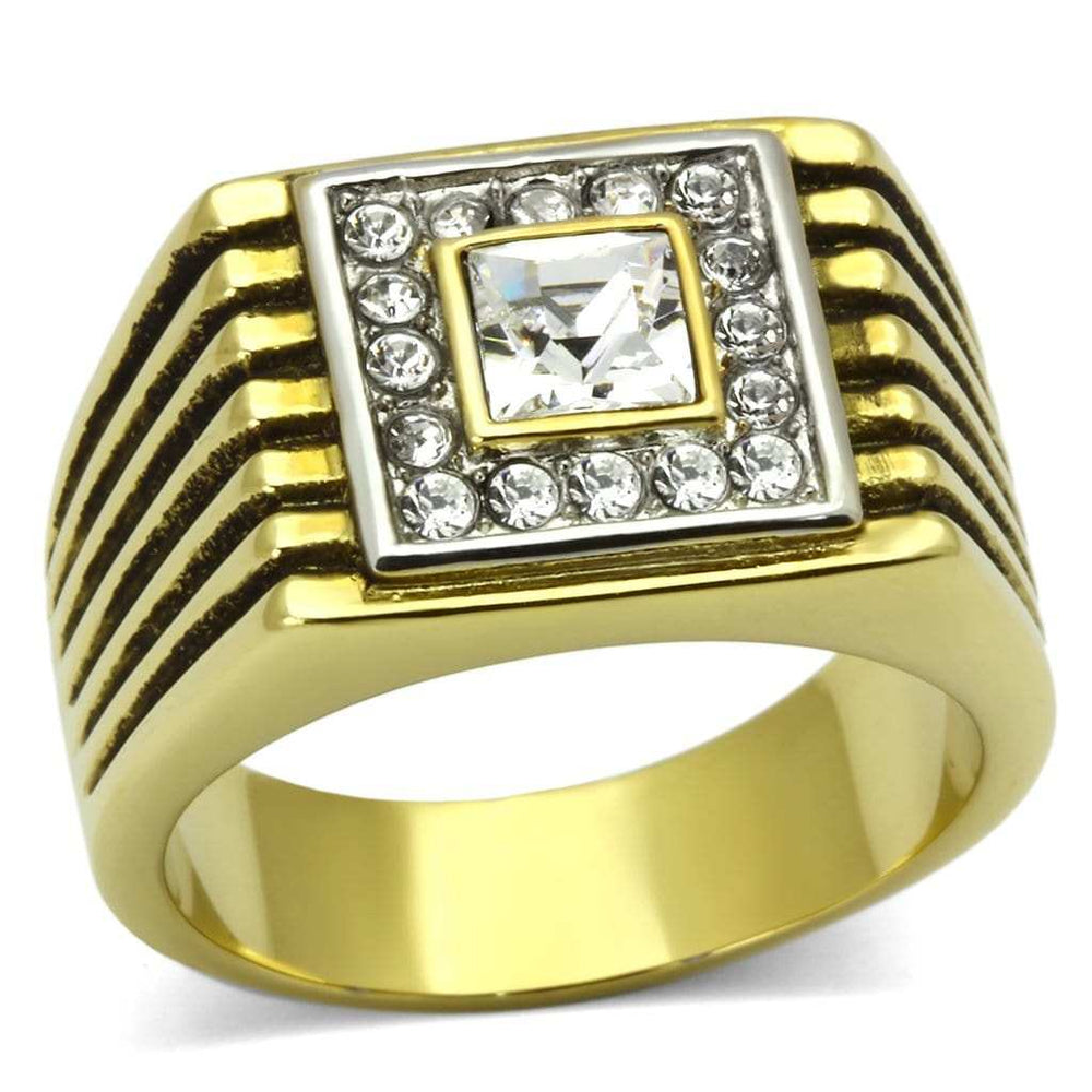 TK750 - Two-Tone IP Gold (Ion Plating) Stainless Steel Ring with Top Grade Crystal in Clear - Alamode - Flyclothing LLC