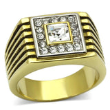 TK750 - Two-Tone IP Gold (Ion Plating) Stainless Steel Ring with Top Grade Crystal in Clear - Alamode - Flyclothing LLC