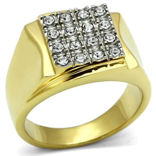 TK751 - Two-Tone IP Gold (Ion Plating) Stainless Steel Ring with Top Grade Crystal in Clear - Alamode - Flyclothing LLC