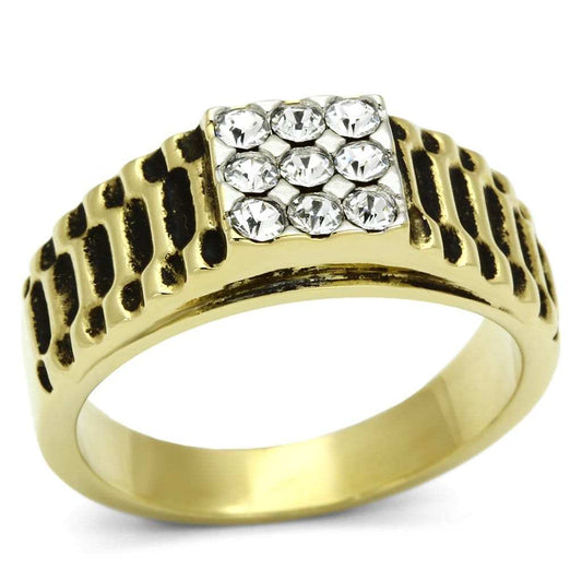 TK753 - Two-Tone IP Gold (Ion Plating) Stainless Steel Ring with Top Grade Crystal in Clear - Alamode - Flyclothing LLC