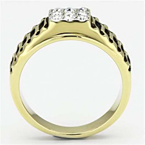 TK753 - Two-Tone IP Gold (Ion Plating) Stainless Steel Ring with Top Grade Crystal in Clear - Alamode - Flyclothing LLC