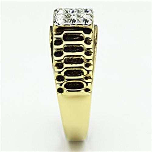 TK753 - Two-Tone IP Gold (Ion Plating) Stainless Steel Ring with Top Grade Crystal in Clear - Alamode - Flyclothing LLC