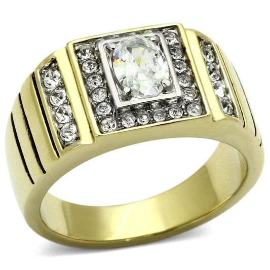 TK755 - Two-Tone IP Gold (Ion Plating) Stainless Steel Ring with AAA Grade CZ in Clear - Alamode - Flyclothing LLC