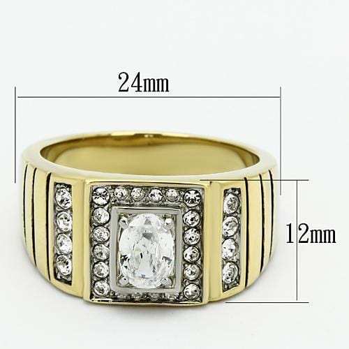 TK755 - Two-Tone IP Gold (Ion Plating) Stainless Steel Ring with AAA Grade CZ in Clear - Alamode - Flyclothing LLC