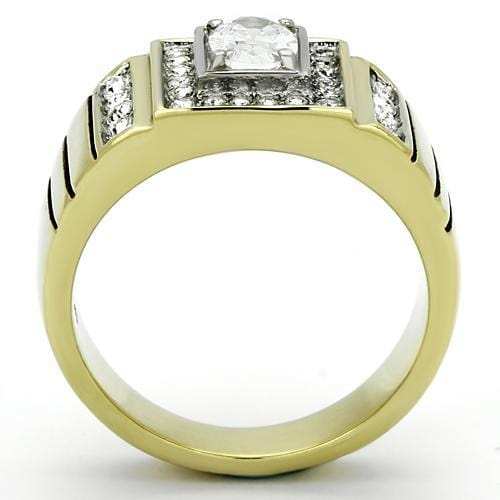 TK755 - Two-Tone IP Gold (Ion Plating) Stainless Steel Ring with AAA Grade CZ in Clear - Alamode - Flyclothing LLC