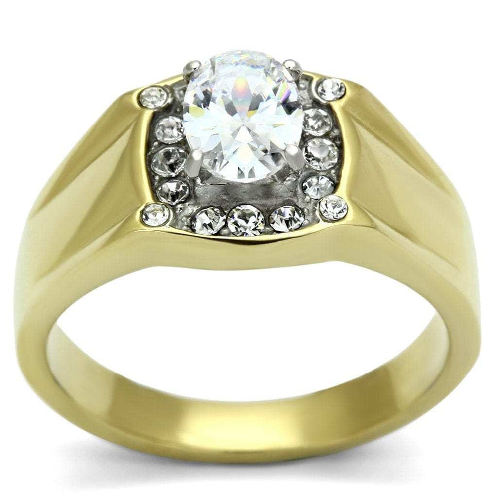 TK758 - Two-Tone IP Gold (Ion Plating) Stainless Steel Ring with AAA Grade CZ in Clear - Alamode - Flyclothing LLC