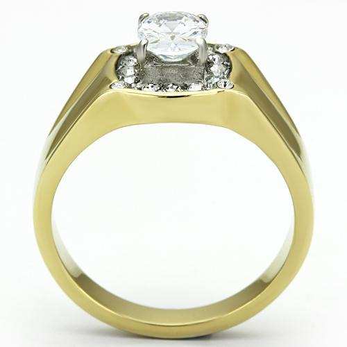 TK758 - Two-Tone IP Gold (Ion Plating) Stainless Steel Ring with AAA Grade CZ in Clear - Alamode - Flyclothing LLC