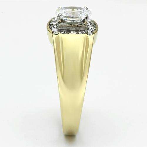 TK758 - Two-Tone IP Gold (Ion Plating) Stainless Steel Ring with AAA Grade CZ in Clear - Alamode - Flyclothing LLC