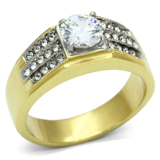 TK759 - Two-Tone IP Gold (Ion Plating) Stainless Steel Ring with AAA Grade CZ in Clear - Alamode - Flyclothing LLC