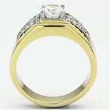 TK759 - Two-Tone IP Gold (Ion Plating) Stainless Steel Ring with AAA Grade CZ in Clear - Alamode - Flyclothing LLC