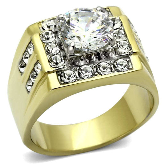 TK760 - Two-Tone IP Gold (Ion Plating) Stainless Steel Ring with AAA Grade CZ in Clear - Alamode - Flyclothing LLC