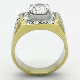 TK760 - Two-Tone IP Gold (Ion Plating) Stainless Steel Ring with AAA Grade CZ in Clear - Alamode - Flyclothing LLC