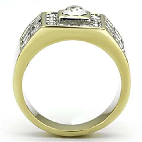 TK762 - Two-Tone IP Gold (Ion Plating) Stainless Steel Ring with Top Grade Crystal in Clear - Alamode - Flyclothing LLC