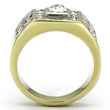 TK762 - Two-Tone IP Gold (Ion Plating) Stainless Steel Ring with Top Grade Crystal in Clear - Alamode - Flyclothing LLC
