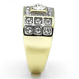 TK762 - Two-Tone IP Gold (Ion Plating) Stainless Steel Ring with Top Grade Crystal in Clear - Alamode - Flyclothing LLC