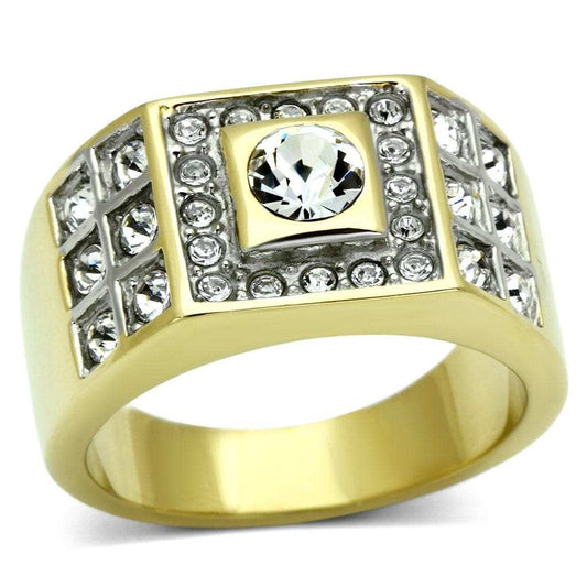 TK762 - Two-Tone IP Gold (Ion Plating) Stainless Steel Ring with Top Grade Crystal in Clear - Alamode - Flyclothing LLC