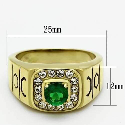 TK764 - IP Gold(Ion Plating) Stainless Steel Ring with Synthetic Synthetic Glass in Emerald - Alamode - Flyclothing LLC