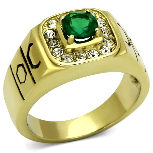 TK764 - IP Gold(Ion Plating) Stainless Steel Ring with Synthetic Synthetic Glass in Emerald - Alamode - Flyclothing LLC