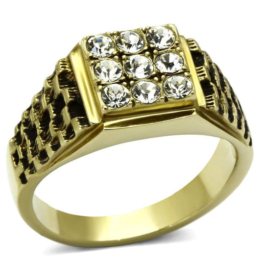 TK765 - IP Gold(Ion Plating) Stainless Steel Ring with Top Grade Crystal in Clear - Alamode - Flyclothing LLC
