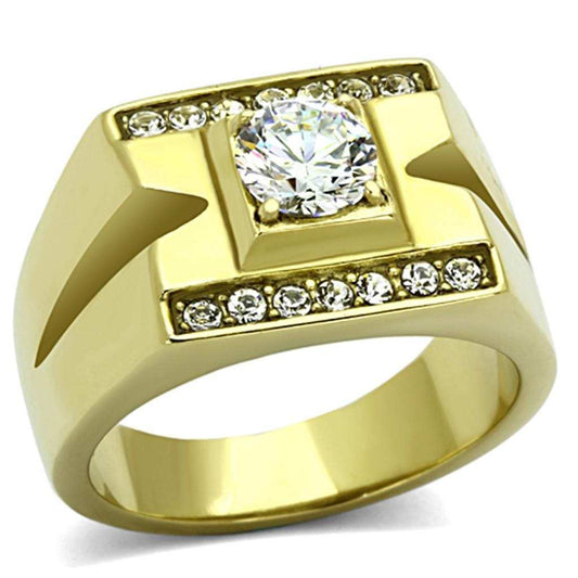 TK777 - IP Gold(Ion Plating) Stainless Steel Ring with AAA Grade CZ in Clear - Alamode - Flyclothing LLC