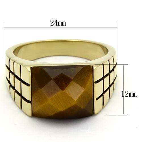TK779 - IP Gold(Ion Plating) Stainless Steel Ring with Semi-Precious Tiger Eye in Topaz - Alamode - Flyclothing LLC