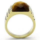 TK779 - IP Gold(Ion Plating) Stainless Steel Ring with Semi-Precious Tiger Eye in Topaz - Alamode - Flyclothing LLC
