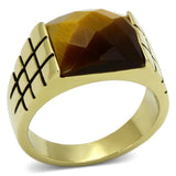 TK779 - IP Gold(Ion Plating) Stainless Steel Ring with Semi-Precious Tiger Eye in Topaz - Alamode - Flyclothing LLC