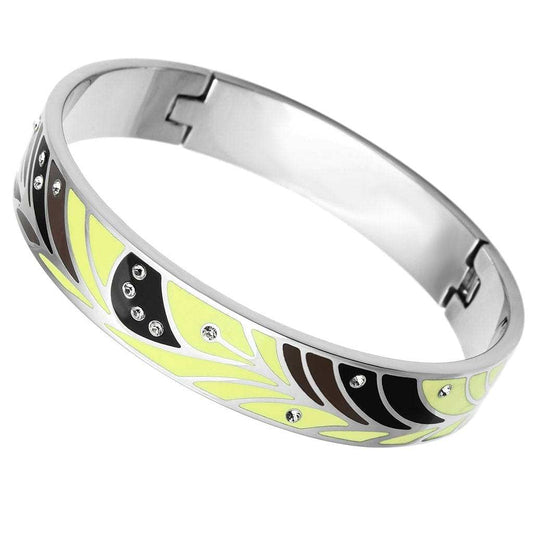 TK780 - High polished (no plating) Stainless Steel Bangle with Top Grade Crystal in Clear - Alamode - Flyclothing LLC
